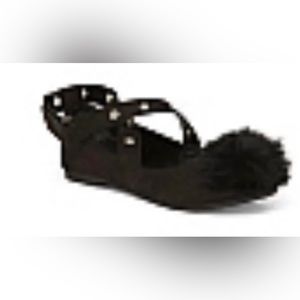 OLIVIA MILLER GIRL POM POM FLAT SIZE 2 Black Ankle Strap Shoes